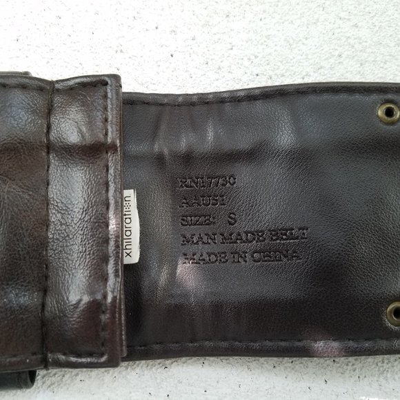 Wide Brown Faux Leather Belt with Gold Grommets - Picture 4 of 8